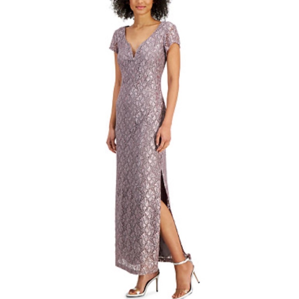 Sequin Lace Maxi Dress in Dusty Purple